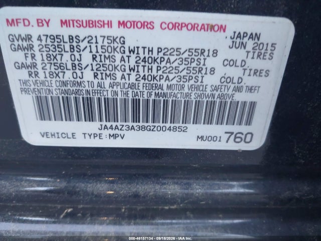 Продажа на аукционе авто 2016 Mitsubishi Outlander Es/se/sel, vin: JA4AZ3A38GZ004852, номер лота: 46157134