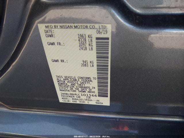 2020 Nissan Altima S Fwd მანქანა იყიდება აუქციონზე, vin: 1N4BL4BV4LC101566, აუქციონის ნომერი: 46157177