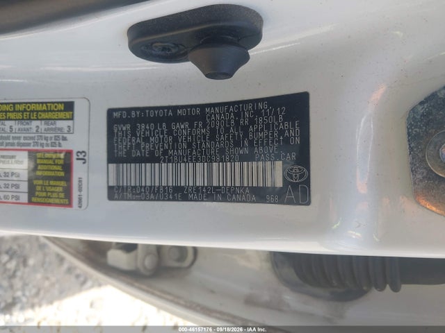 46157176 :رقم المزاد ، 2T1BU4EE3DC981820 vin ، 2013 Toyota Corolla S/le مزاد بيع