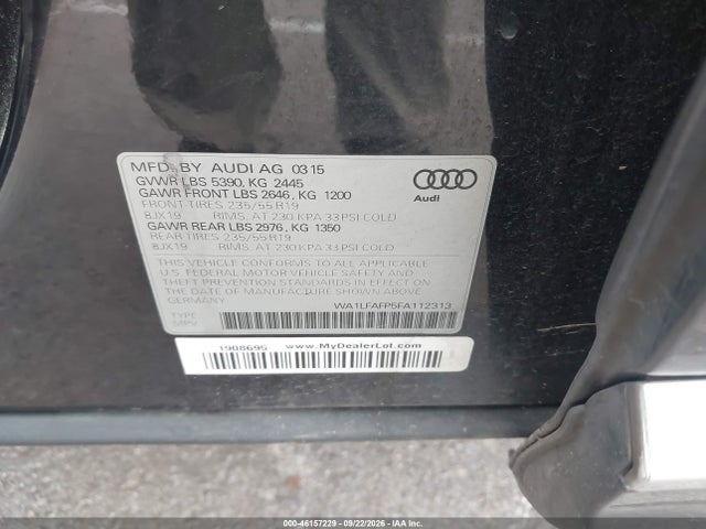 2015 Audi Q5 2.0t Premium მანქანა იყიდება აუქციონზე, vin: WA1LFAFP5FA112313, აუქციონის ნომერი: 46157229