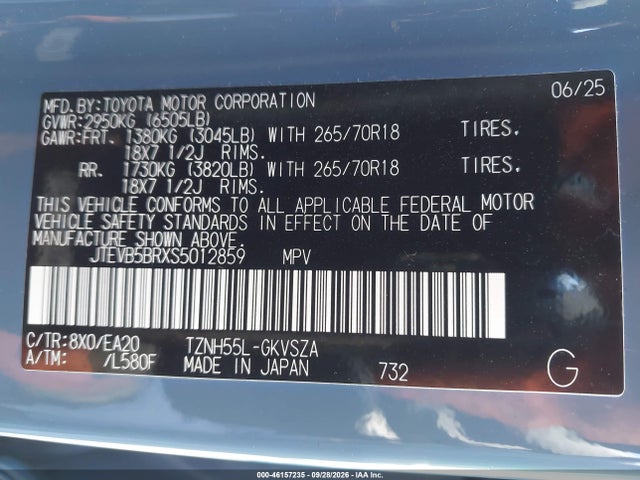 JTEVB5BRXS5012859 Toyota 4runner Hybrid Trd Off Road Premium