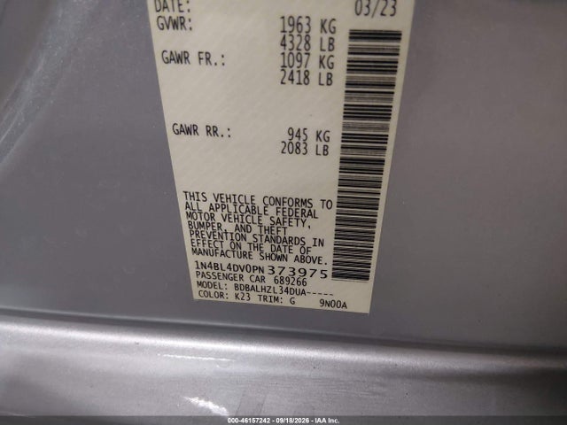 Продажа на аукционе авто 2023 Nissan Altima Sv Fwd, vin: 1N4BL4DV0PN373975, номер лота: 46157242