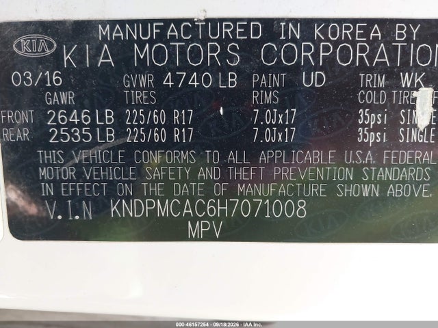 Продаж на аукціоні авто 2017 Kia Sportage Lx, vin: KNDPMCAC6H7071008, номер лоту: 46157254