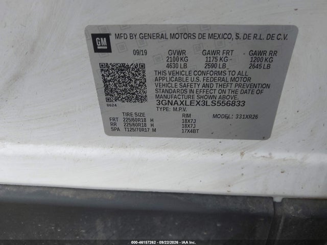 Продажа на аукционе авто 2020 Chevrolet Equinox Fwd Lt 2.0l Turbo, vin: 3GNAXLEX3LS556833, номер лота: 46157262