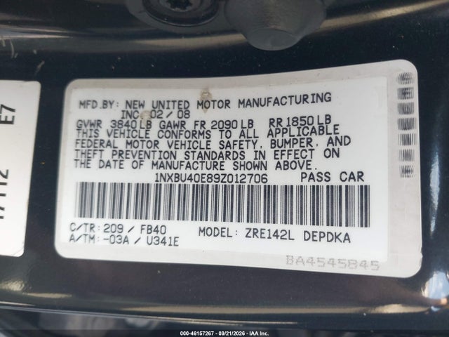 Продаж на аукціоні авто 2009 Toyota Corolla Le, vin: 1NXBU40E89Z012706, номер лоту: 46157267