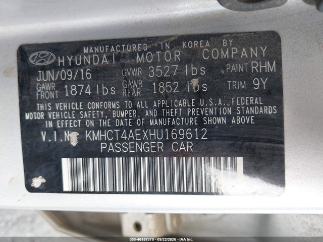 Hyundai ACCENT SE 2017 KMHCT4AEXHU169612 Image 9