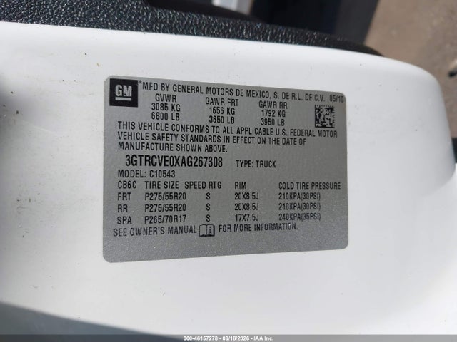 46157278 :رقم المزاد ، 3GTRCVE0XAG267308 vin ، 2010 Gmc Sierra 1500 Sle مزاد بيع