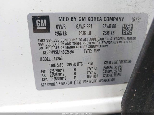 Aukcja sprzedaży 2022 Chevrolet Trailblazer Fwd Activ, vin: KL79MVSL1NB025854, numer aukcji: 46157291