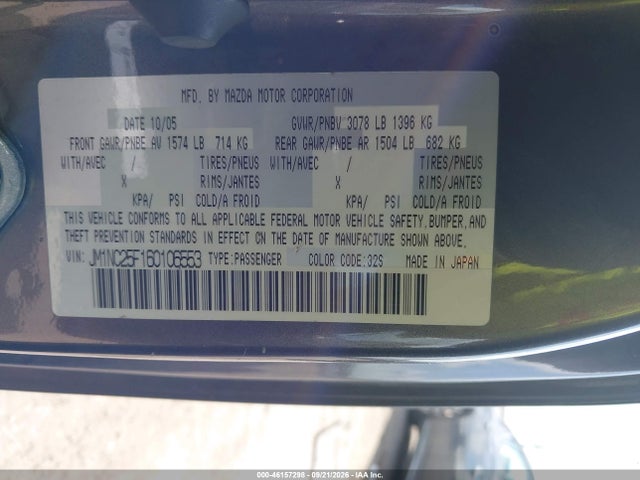 Aukcja sprzedaży 2006 Mazda Mx-5 Touring, vin: JM1NC25F160106553, numer aukcji: 46157298