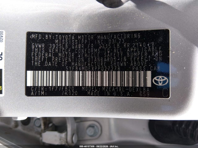 5YFB4MDEXPP027278 Toyota COROLLA LE