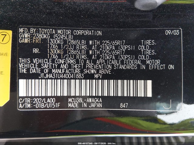 Продажа на аукционе авто 2004 Lexus Rx 330, vin: JTJHA31U440041883, номер лота: 46157345