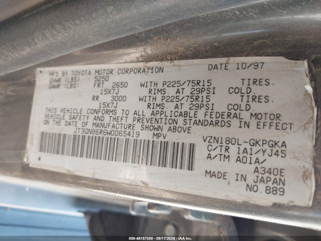 46157350 :رقم المزاد ، JT3GN86R6W0065419 vin ، 1998 Toyota 4runner Sr5 V6 مزاد بيع