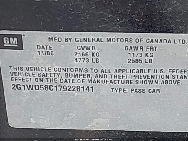 46157354 :رقم المزاد ، 2G1WD58C179228141 vin ، 2007 Chevrolet Impala Ss مزاد بيع