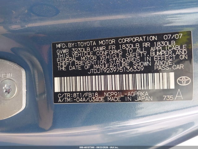 Aukcja sprzedaży 2007 Toyota Yaris, vin: JTDJT923975136339, numer aukcji: 46157360
