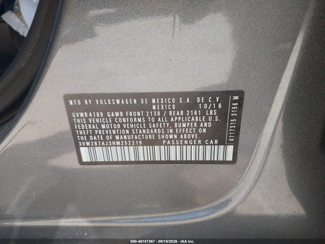 Volkswagen Jetta 1.4t S 2017 3VW2B7AJ3HM252219 Image 9