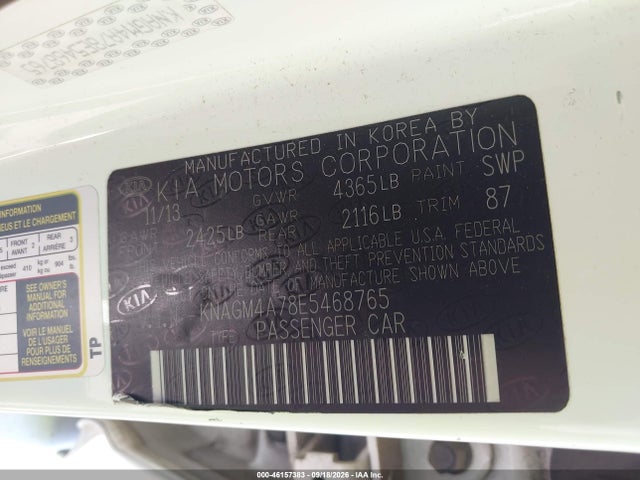 2014 Kia Optima Lx მანქანა იყიდება აუქციონზე, vin: KNAGM4A78E5468765, აუქციონის ნომერი: 46157383