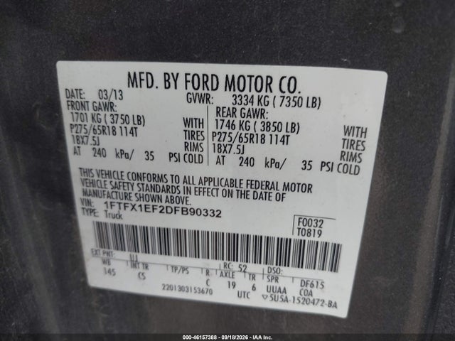 2013 Ford F-150 Stx მანქანა იყიდება აუქციონზე, vin: 1FTFX1EF2DFB90332, აუქციონის ნომერი: 46157388