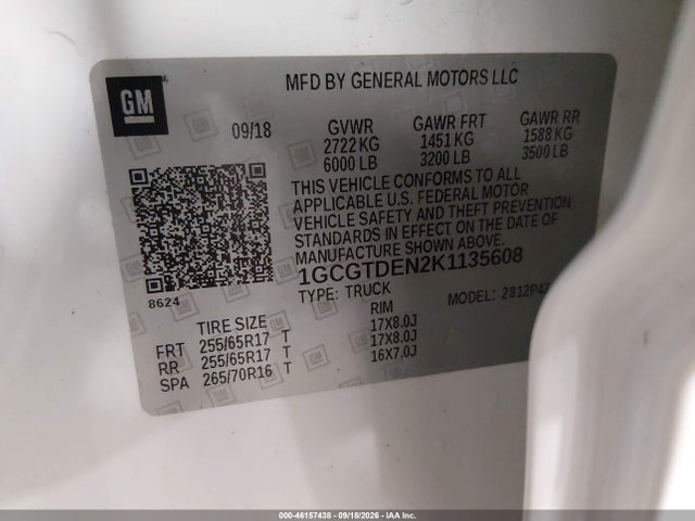 Продажа на аукционе авто 2019 Chevrolet Colorado Z71, vin: 1GCGTDEN2K1135608, номер лота: 46157438