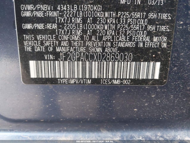 46157456 :رقم المزاد ، JF2GPACCXD2869030 vin ، 2013 Subaru Xv Crosstrek 2.0i Premium مزاد بيع