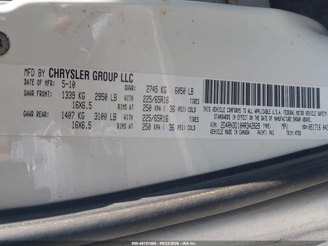 46157465 :رقم المزاد ، 2D4RN3D10AR342829 vin ، 2010 Dodge Grand Caravan Hero مزاد بيع