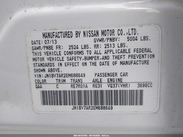 Продажа на аукционе авто 2014 Infiniti Q50 Premium, vin: JN1BV7AR2EM688649, номер лота: 46157484