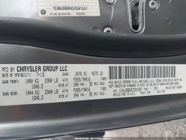 2014 Jeep Patriot Sport მანქანა იყიდება აუქციონზე, vin: 1C4NJRBBXED591587, აუქციონის ნომერი: 46157485