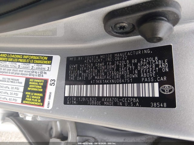 Aukcja sprzedaży 2022 Toyota Camry Xse, vin: 4T1K61AKXNU064751, numer aukcji: 46157486