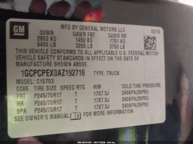 Aukcja sprzedaży 2010 Chevrolet Silverado 1500 Work Truck, vin: 1GCPCPEX0AZ192716, numer aukcji: 46157487