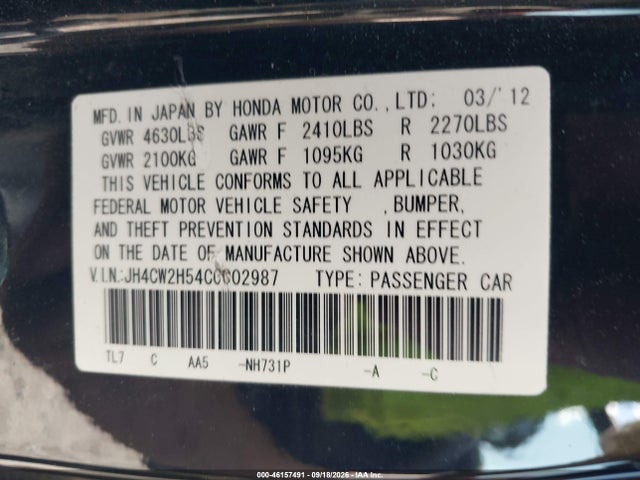 Продажа на аукционе авто 2012 Acura Tsx 2.4, vin: JH4CW2H54CC002987, номер лота: 46157491