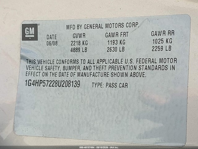 Aukcja sprzedaży 2008 Buick Lucerne Cx, vin: 1G4HP57228U208139, numer aukcji: 46157494