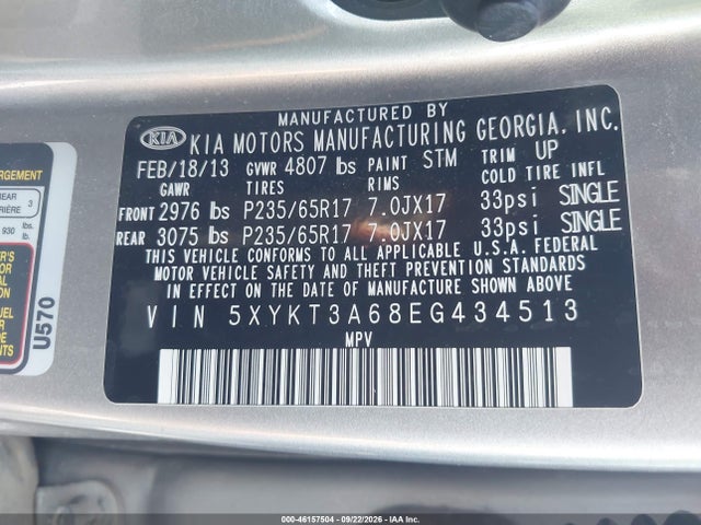 KIA SORENTO LX 2014 5XYKT3A68EG434513 Image 9