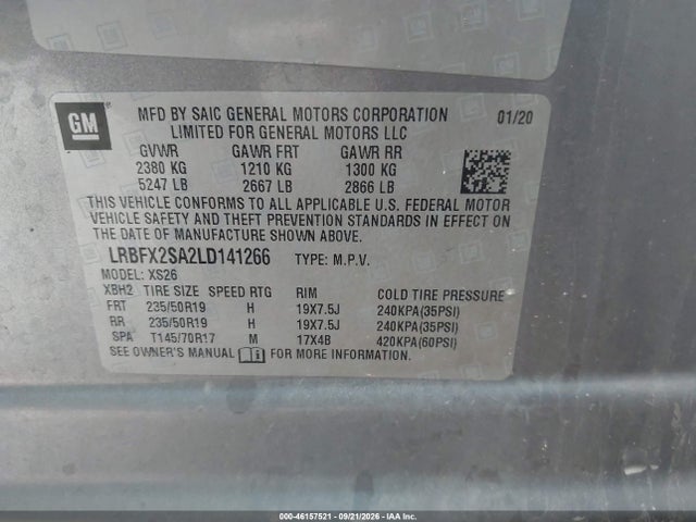 46157521 :رقم المزاد ، LRBFX2SA2LD141266 vin ، 2020 Buick Envision Awd Essence مزاد بيع