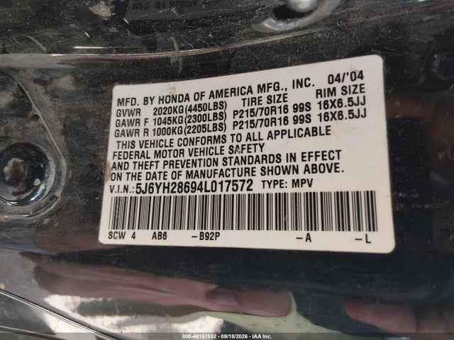 Aukcja sprzedaży 2004 Honda Element Ex, vin: 5J6YH28694L017572, numer aukcji: 46157552