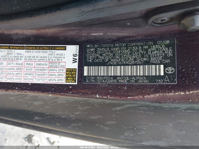 Продаж на аукціоні авто 2009 Scion Tc, vin: JTKDE167X90287267, номер лоту: 46157554