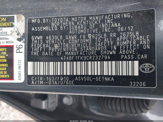Aukcja sprzedaży 2012 Toyota Camry Le, vin: 4T4BF1FK9CR232794, numer aukcji: 46157577