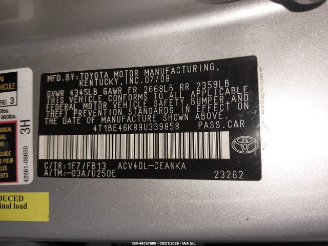 Продажа на аукционе авто 2009 Toyota Camry, vin: 4T1BE46K89U339858, номер лота: 46157600