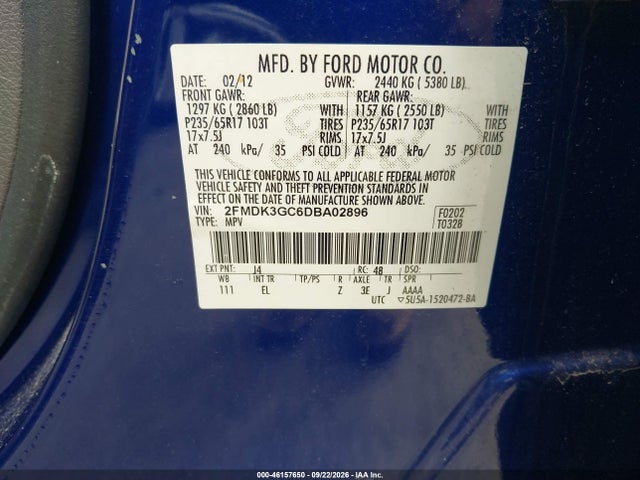 2013 Ford Edge Se მანქანა იყიდება აუქციონზე, vin: 2FMDK3GC6DBA02896, აუქციონის ნომერი: 46157650