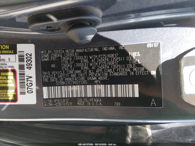 Продаж на аукціоні авто 2008 Toyota Sienna Limited, vin: 5TDBK22C78S011365, номер лоту: 46157656