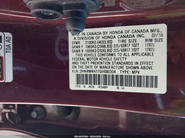 Продаж на аукціоні авто 2016 Honda Cr-v Exl, vin: 2HKRM4H77GH680304, номер лоту: 46157683