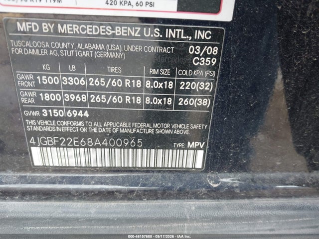 Продажа на аукционе авто 2008 Mercedes-benz Gl 320 Cdi 4matic, vin: 4JGBF22E68A400965, номер лота: 46157688
