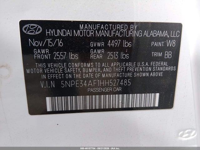 Продажа на аукционе авто 2017 Hyundai Sonata Sport, vin: 5NPE34AF1HH527485, номер лота: 46157704