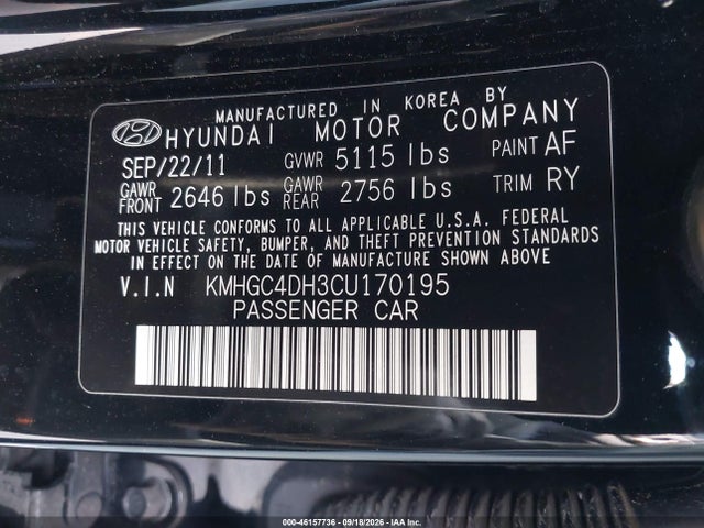 2012 Hyundai Genesis 5.0 R-spec მანქანა იყიდება აუქციონზე, vin: KMHGC4DH3CU170195, აუქციონის ნომერი: 46157736