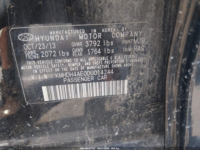 Aukcja sprzedaży 2013 Hyundai Elantra Gls, vin: KMHDH4AE0DU014244, numer aukcji: 46157747