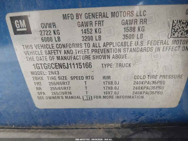 Aukcja sprzedaży 2018 Gmc Canyon Sle, vin: 1GTG6CEN6J1115166, numer aukcji: 46157753