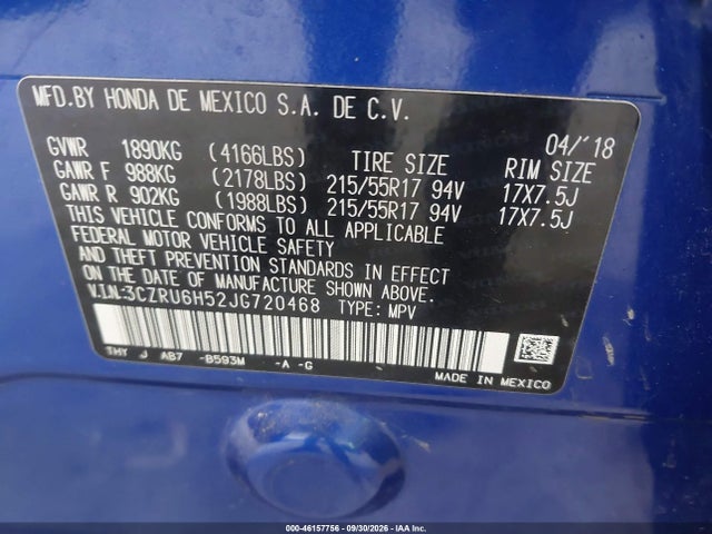 Aukcja sprzedaży 2018 Honda Hr-v Ex, vin: 3CZRU6H52JG720468, numer aukcji: 46157756