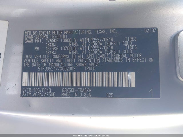 Продажа на аукционе авто 2007 Toyota Tundra Base V6, vin: 5TFJU52177X002003, номер лота: 46157769