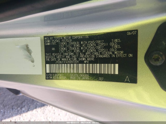 Aukcja sprzedaży 2007 Toyota Fj Cruiser, vin: JTEBU11F470097229, numer aukcji: 46157771