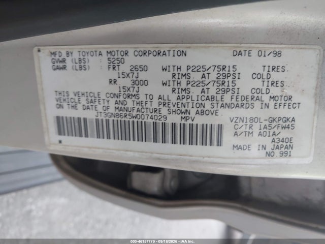 Продажа на аукционе авто 1998 Toyota 4runner Sr5 V6, vin: JT3GN86R5W0074029, номер лота: 46157779