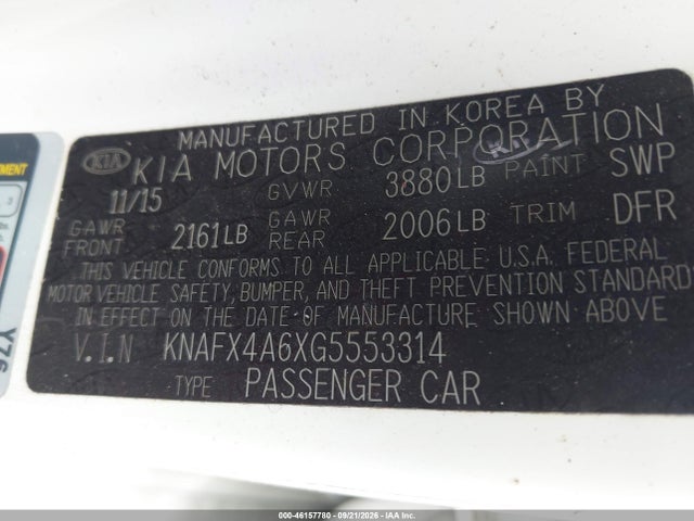 Aukcja sprzedaży 2016 Kia Forte Lx, vin: KNAFX4A6XG5553314, numer aukcji: 46157780