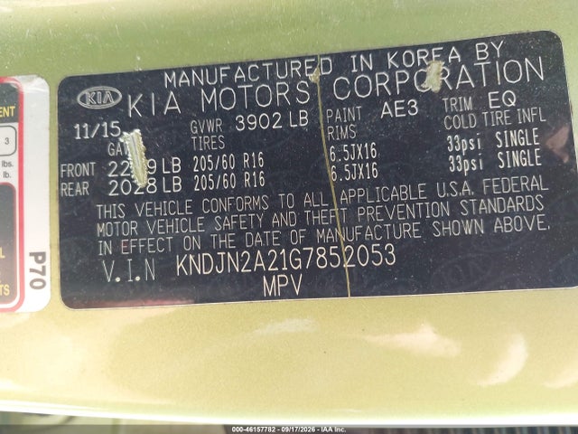 Aukcja sprzedaży 2016 Kia Soul, vin: KNDJN2A21G7852053, numer aukcji: 46157782